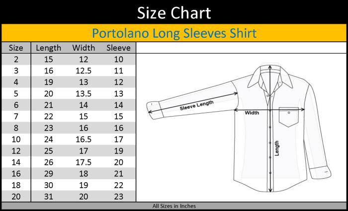 Dress shirt size chart men