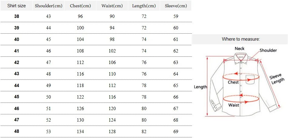 Dress shirt size chart men